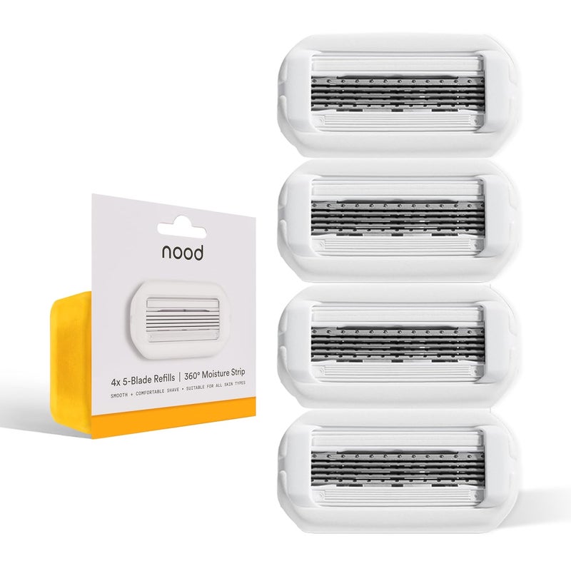 Nood NEW ™ Razor Blade Refills — Premium Stainless Steel Refillable 5-Blade Razors for Women & Men — 360° Moisture Strip Helps Prevent Skin Irritation — Works Everywhere Hair Grows — 4 Refill Pack - Image 1